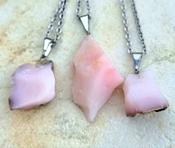 Pink Opal Rough Crystal Gemstone Pendant Necklace -  Emotional pain healing - Fears - Worries image