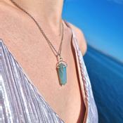 Blue Fluorite Heloxahon Crystal Point Pendant Necklace Silver image