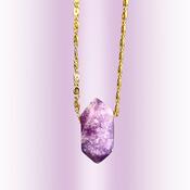 Lepidolite Crystal Quartz Pendant Amulet Sterling Silver/Gold Necklace - Peace - Emotional Balance - Health - Energy - Transition 18 K Gold image