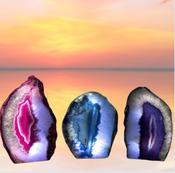 Agate Geode Crystal Lamp Wooden Base Complete Fuchsia L image