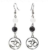 Earrings labradorite/white agate with ohm "Release Control and Trust the Universe" image