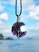 Amethyst Crystal Moon Purple Pendant " I love you to the moon and back " Necklace Healing  Raw Quartz Gemstone Tree of Life Wire 925 Silver Wrapped C image