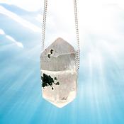 Himalayan Quartz with Chlorite Inclusions Pendant Amulet 925 Sterling Silver/Gold Necklace - Peace Light - Energy - Awakening - Clarity image