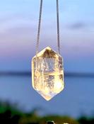 Clear Rock Quartz with white quartz infusions Crystal Pendant Amulet Sterling Silver/Gold Necklace - Peace Light - Energy - Awakening - Clarity image