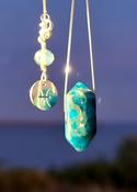 Apatite Crystal Necklace Teal Blue Point Gemstone Pisces Zodiac Sign Amulet Pendant 925 Sterling Silver image