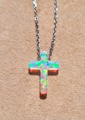 Ethiopian Opal Cross Crystal Hand-carved Dainty Pendant pure 925 Sterling Silver image
