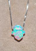 Real Ethiopian Opal Healing Hamsa Hand Crystal Hand-carved Dainty Pendant pure 925 Sterling Silver image