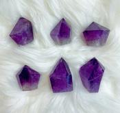 Amethyst Crystal Point Master Healing Wand Faceted Prism Tower with Wood Base. image