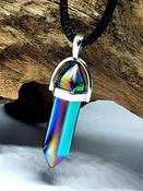 Titanium Aura Crystal - blue/purple rainbow point pendant necklace image