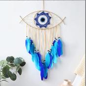 DREAMCATCHER EVIL EYE BLUE CREAM FEATHER ORNAMENT image