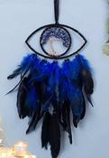 DREAM CATCHER TREE OF LIFE GENUINE CRYSTAL LAPIS LAZULI GEMSTONE BLACK BLUE FEATHER LUXURY EVIL EYE image