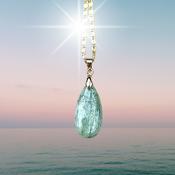 Green Kyanite Crystal " Soul &amp; Spirit" Gold Amulet Pendant Necklace image