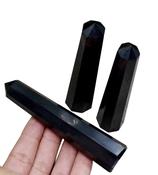 Shungite Black Tower Obelisk Healing Crystal Wand Point Faceted Prism Heloxahon for Reiki Meditation Therapy image