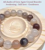 GREY AGATE CRYSTAL BRACELET GENUINE STONE BEAD image