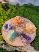 7 Chakra Crystals Grid Board Sacred Wooden Geometry Grid Plate with 7 Chakra Crystals image
