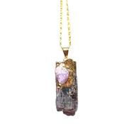 Rough Kyanite/ Amethyst Yellow gold pendant necklace image