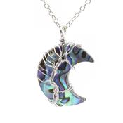 Moon Natural Sea Shell Tree of Life Pendant Necklace Silver Copper Crescent image