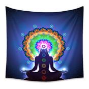 Tapestry 3D Mandala Yoga Chakra Beautiful Woman Silhouette Crystal Vector Tapestry Colorful Wall Hanging Large Blue image
