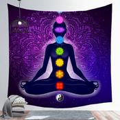 Tapestry 3D Mandala Yoga Lotus Chakra Beautiful Woman Silhouette Crystal Vector Tapestry Colorful Wall Hanging Large Purple image