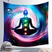 Tapestry 3D Space Mysterious Aura Energies Yoga Meditation Chakra Beautiful Woman Crystal Vector Tapestry Colorful with Wall Hanging Set Large Blue P image