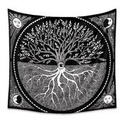 Tapestry | Tablecloth Tree of Life Third Eye Vision Tarot Moon 3D Psychedelic Tree Wall Hanging Large Black and White Ornament image