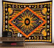 Tapestry Sun Moon Space Solar System Chakra Meditating Yoga  Wall Hanging Handmade Cotton Tapestry 108 x 68 cm image