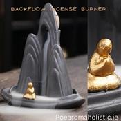 Backflow Incense Burner, Mountain, Meditating Buddha Incense Burner Holder, Handmade Ceramic Sticks, Cones, Cone Burner image