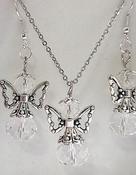 Angel Necklace and earrings Set Clear Rock Crystal Quartz Silver Jewellery Set image