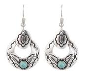 Turquoise Silver Flower Leaf Earrings image