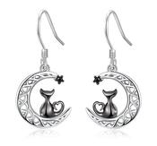 Cat Earrings Silver Cat on the Celtic Moon image