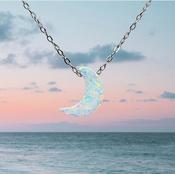 White Fire Opal Moon Shape Crystal Pendant pure 925 Sterling Silver image