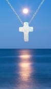 White Fire Opal Crystal Cross Pendant 925 Sterling Silver image