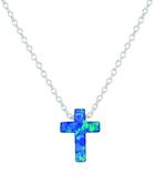Opal Cross Blue/ White Fire Crystal Pendant 925 Sterling Silver image