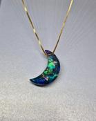 Rainbow Moon Ammolite crystal Necklace Amulet Crescent Moon Necklace Pendant Blue Rainbow Multicolour 925 Sterling Silver image