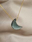 London Blue Topaz Crescent Moon Amulet Crystal Pendant 925 Sterling Silver / Gold image