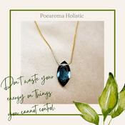 London Blue Topaz Necklace Amulet Crystal Marquise Shape Pendant 925 Sterling Silver / Gold image