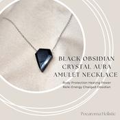 Black Obsidian Pendant Crystal Amulet Aura Body Protection Amulet Pendant  Necklace image