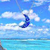Blue Fire Opal Moon Crystal Pendant Necklace 925 Sterling Silver image