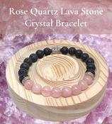 Crystal Bracelet Rose Quartz Lava Rock "CONQUER" Natural Stone Aromatherapy image