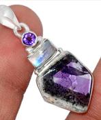 Auralite 23 Crystal -  Rainbow Moonstone -  Amethyst - 925 Sterling Silver Amulet Necklace image