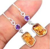 Citrine and Amethyst Crystal Rough Stone Earrings image