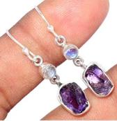 Rough Amethyst and Rainbow Moonstone Crystal Earrings image