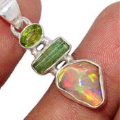 Ethiopian Opal Crystal, Green Tourmaline and Peridot Amulet Pendant image