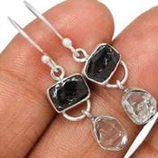 Shungite Earrings | Shungite and Herkimer Diamond Crystal Dangling Earrings image