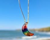 Ammolite Moon Crystal Amulet Necklace Multicolour Rainbow Pendant image