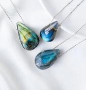 Labradorite Crystal Drop Silver Pendant Necklace image