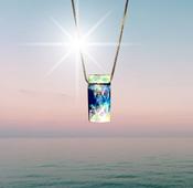 Ammolite Amulet Crystal Facecut Blue Baguette Shape Necklace Pendant image