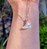 Mystic Aurora Quartz Crescent Moon Crystal Amulet Necklace 925 Srerling Silver image