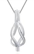 Sterling Silver Twisted Waterdrop Pearl Cage Pendant, Necklace, Pearl, Bead Cage Pendants Necklace Locket Jewelry image