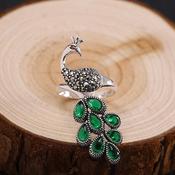 Peacock Emerald Silver Ring image
